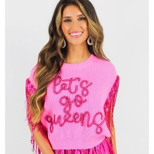 NWT Queen of Sparkles “Let’s Go queens” pink sweater top